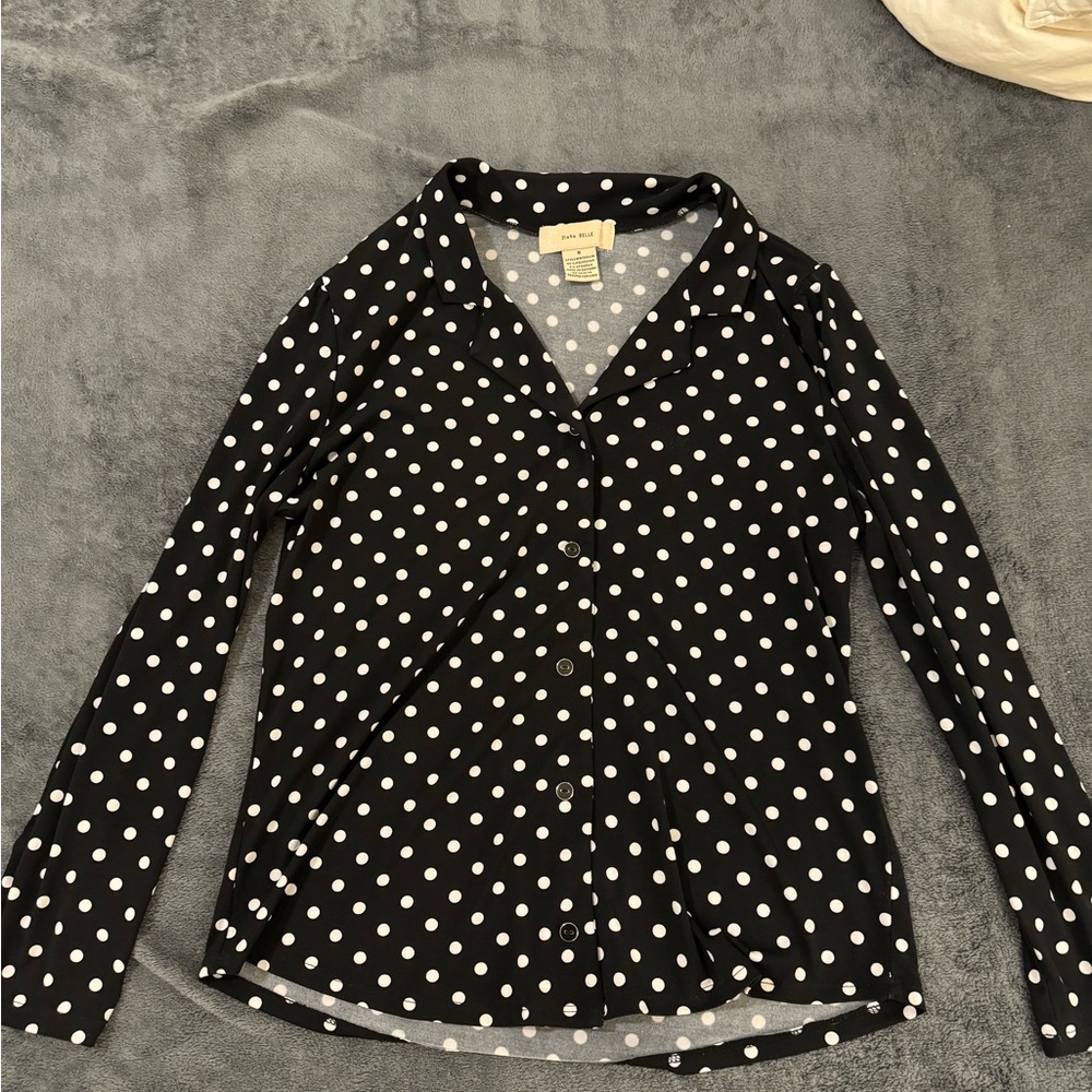 Black Polka Dot Button-Up Shirt